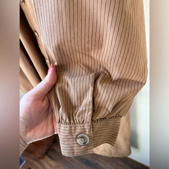 EUC Future Collective Belted Maxi Shirtdress Tan/ Black Striped (Size:L) - Picture 13 of 16